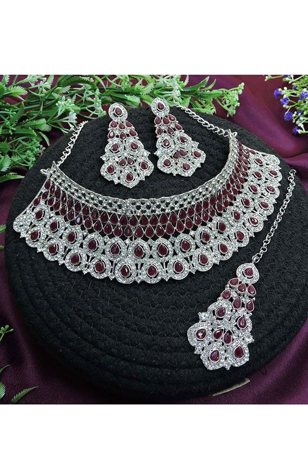 Picture of Classy Maroon Designer Necklace Set for Party, Wedding and Sangeet