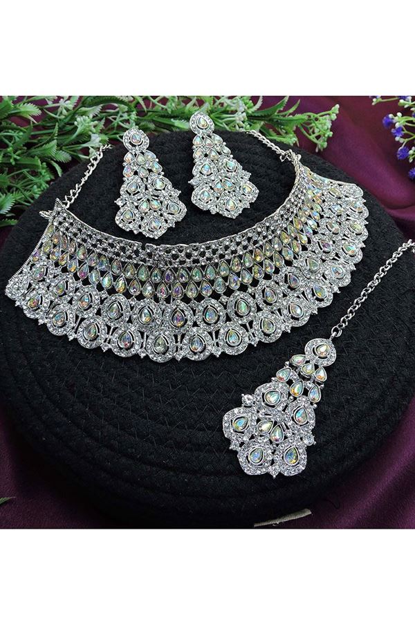 Picture of Striking Rainbow Designer Necklace Set for Party, Wedding and Sangeet