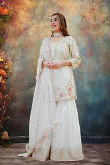 Picture of Impressive Off White Designer Gharara Suit for Wedding and Engagement