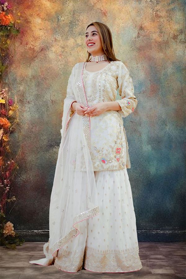 Picture of Impressive Off White Designer Gharara Suit for Wedding and Engagement