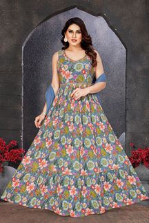 Picture of Flamboyant Floral Printed Designer Anarkali Suit for a Party and Festivals 