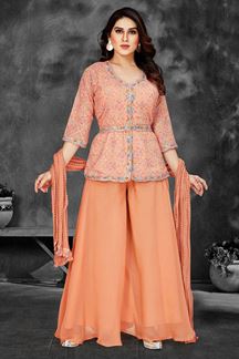 Picture of Vibrant Light Orange Designer Palazzo Suit for Party