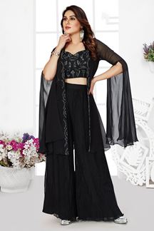 Picture of Fashionable Black Designer Palazzo Suit for Party