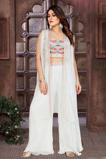 Picture of Striking White Designer Palazzo Suit for Party and Engagament