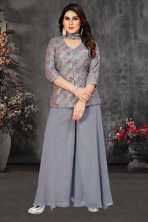 Picture of Mesmerizing Grey Designer Palazzo Suit for Party