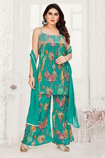 Picture of Dazzling Turquoise Designer Palazzo Suit for Party and Mehendi