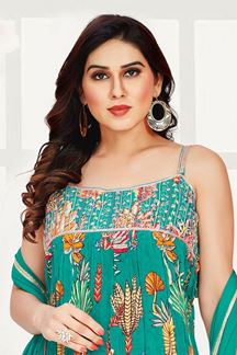 Picture of Dazzling Turquoise Designer Palazzo Suit for Party and Mehendi