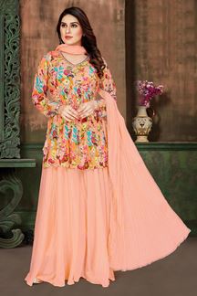 Picture of Royal Peach Designer Palazzo Suit for Party and Festive wear