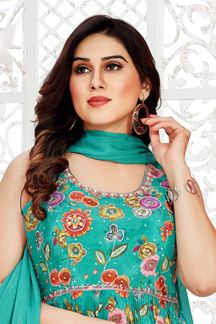 Picture of Creative Turquoise Designer Palazzo Suit for Party and Mehendi