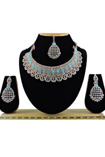 Picture of Exuberant Firozi Designer Necklace Set for Party and Sangeet
