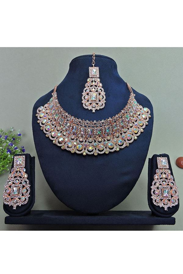 Picture of Captivating Rose Rainbow Designer Necklace Set for Party and Wedding 