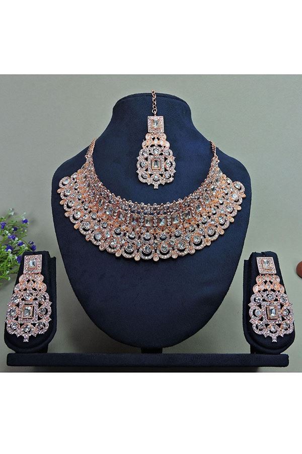 Picture of Ethnic Rose White Designer Necklace Set for Party and Engagement