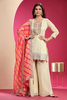 Picture of Artistic Beige Designer Palazzo Suit for Wedding and Festive wear
