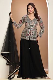 Picture of Stunning Black Designer Palazzo Suit for Party