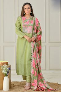 Picture of Attractive Pista Green Designer Straight Cut Suit for a Festivals and Mehendi