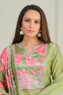 Picture of Attractive Pista Green Designer Straight Cut Suit for a Festivals and Mehendi