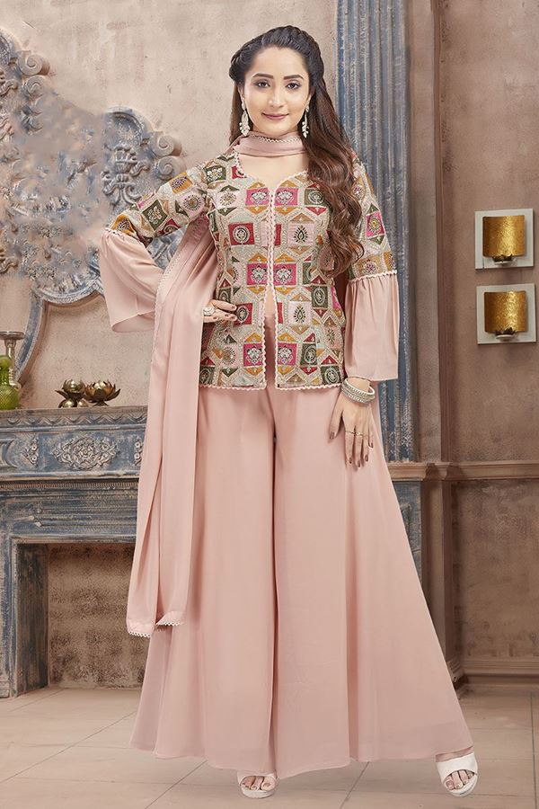 Picture of Artistic Baby Pink Designer Palazzo Suit for Party