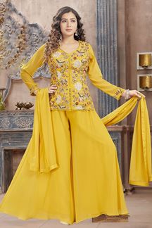 Picture of Bollywood Mustard Designer Palazzo Suit for Party and Haldi