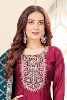 Picture of Outstanding Magenta Art Silk Designer Straight Cut Suit for a Party