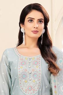 Picture of Smashing Light Blue Art Silk Designer Straight Cut Suit for a Party