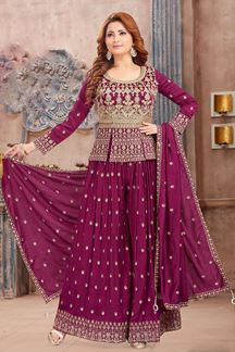 Picture of Ethnic Magenta Designer Palazzo Suit for Party