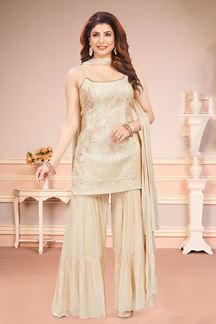 Picture of Stylish Beige Designer Gharara Suit for Party