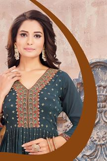 Picture of Striking Teal Designer Gharara Suit for Party