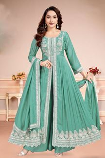 Picture of Dazzling Sea Green Designer Palazzo Suit for Party