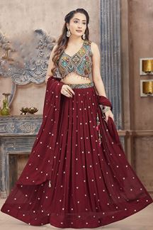 Picture of Amazing Maroon Georgette Designer Indo-Western Lehenga Choli for Party