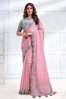 Picture of Fascinating Pink Designer Saree for Engagement and Reception