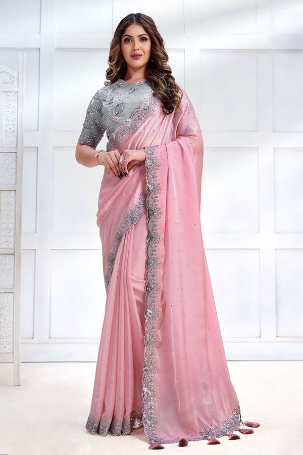 Picture of Fascinating Pink Designer Saree for Engagement and Reception