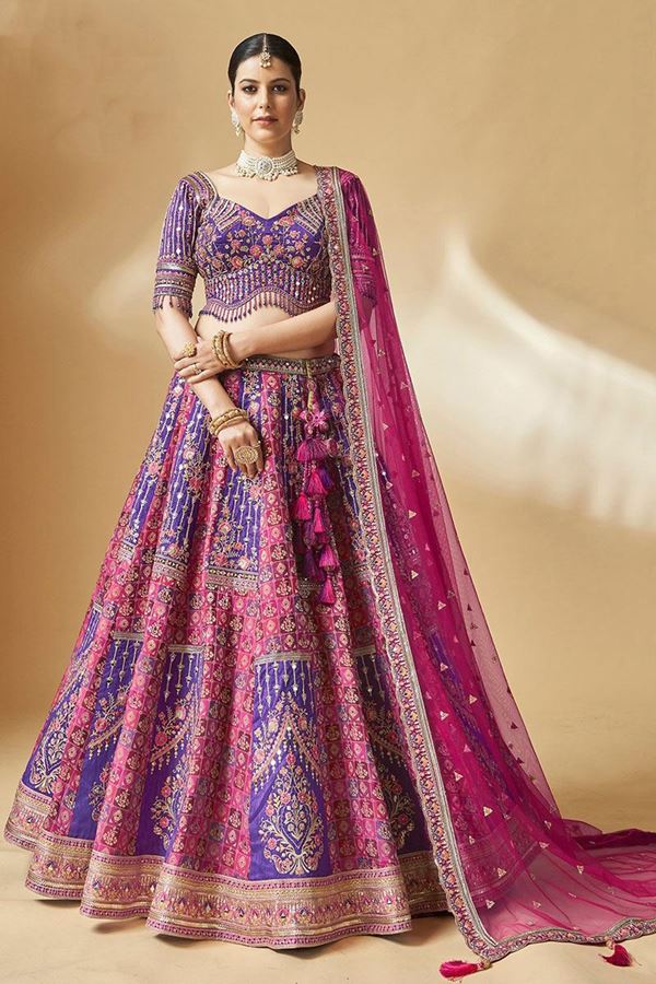 Picture of Breathtaking Pink and Purple Designer Bridal Lehenga Choli for Wedding and Reception