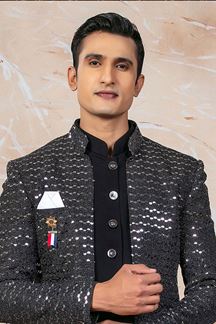 Picture of Dashing Black Designer Indo-Western Sherwani for Reception and Party