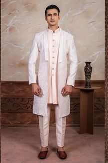 Picture of Amazing Peach Designer Indo-Western Sherwani Set for Engagement and Reception