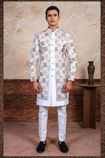 Picture of Attractive Off-White Designer Indo-Western Sherwani Set for Engagement and Wedding