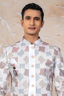 Picture of Attractive Off-White Designer Indo-Western Sherwani Set for Engagement and Wedding