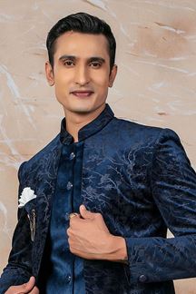 Picture of Awesome Blue Designer Indo-Western Sherwani Set for Engagement and Reception