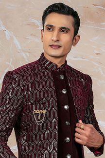 Picture of Dashing Maroon Designer Sherwani Set for Wedding and Reception