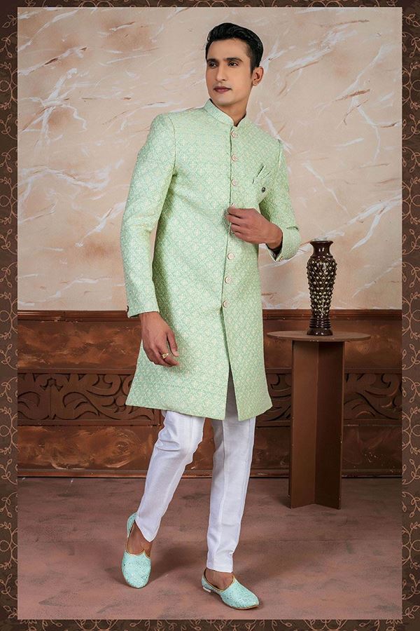 Picture of Elegant Sea Green Designer Sherwani Set for Reception and Engagement