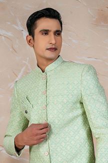 Picture of Elegant Sea Green Designer Sherwani Set for Reception and Engagement