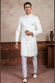 Picture of Marvelous Cream Designer Sherwani Set for Engagement and Wedding