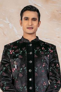 Picture of Fashionable Black Designer Indo-Western SherwaniSet for Sangeet