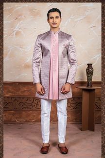 Picture of Majestic Lavender Pink Designer Short Sherwani Set for Engagement and Reception