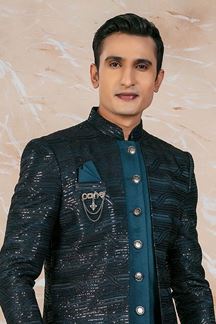 Picture of Classy Peacock Rama Designer Indo-Western Sherwani for Wedding and Sangeet