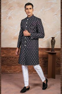 Picture of Charming Wine Designer Indo-Western Nawabi Style Set for Sangeet and Engagement