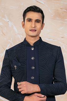 Picture of Exquisite Blue Designer Indo-Western Sherwani for Sangeet and Reception