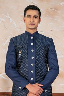 Picture of Aesthetic Blue Designer Indo-Western Sherwani Set for Sangeet and Engagement