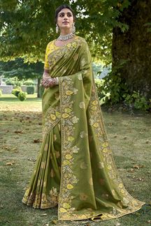 Picture of Creative Pure Silk Designer Saree for Wedding, Engagement and Mehendi