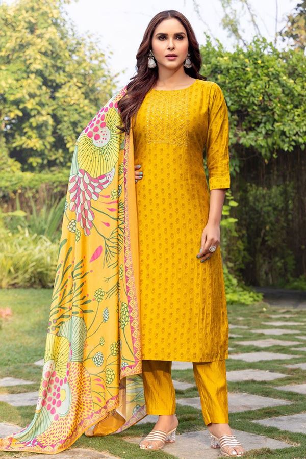 Picture of Irresistible Art Silk Designer Salwar Suit for Festival and Haldi