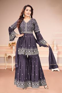 Picture of Awesome Ink Blue Designer Gharara Suit for Reception, Engagement, and Wedding